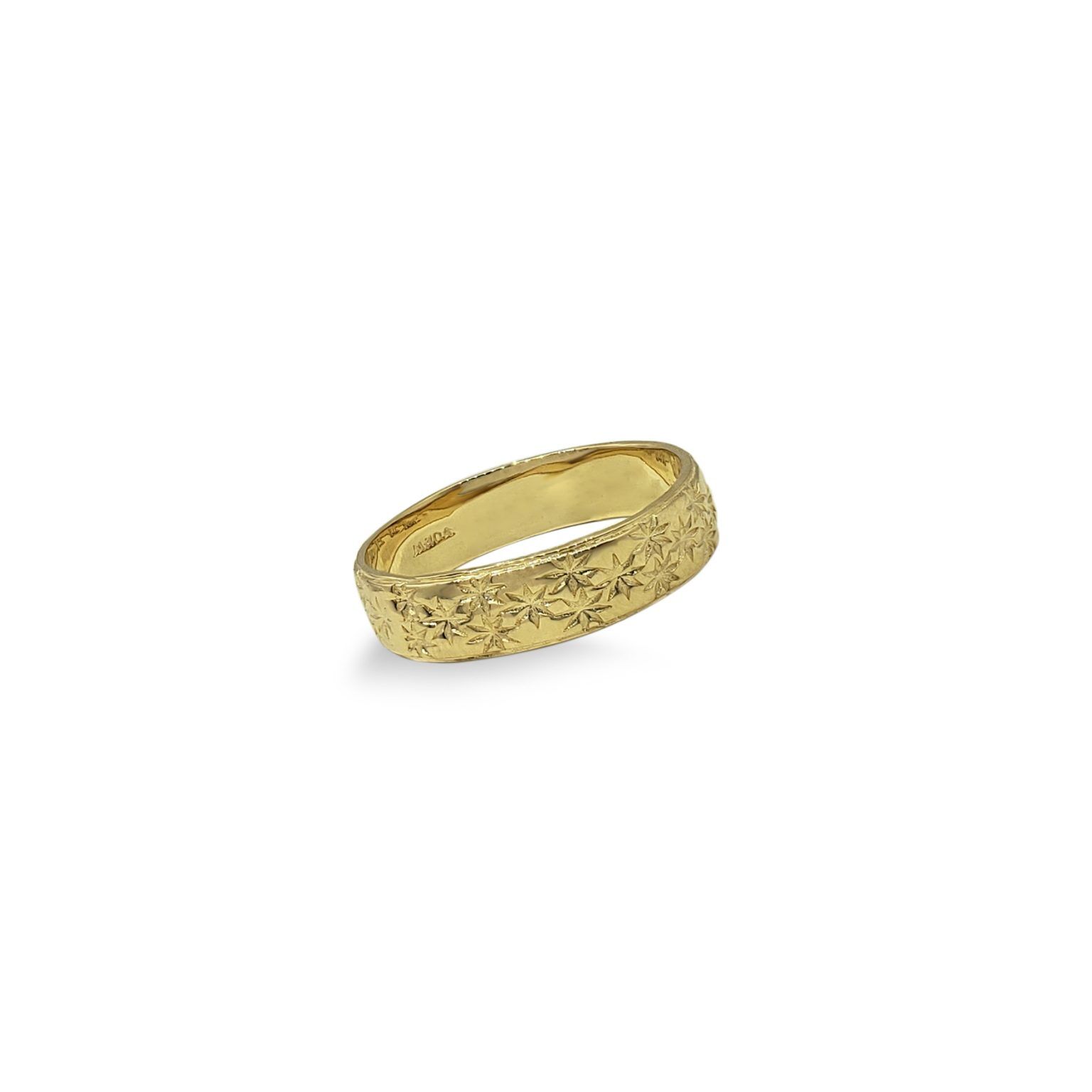 送料無料 通販 激安 Solid 18K Women's Yellow Gold Etched Ring, 5mm Real Gold アクセサリー