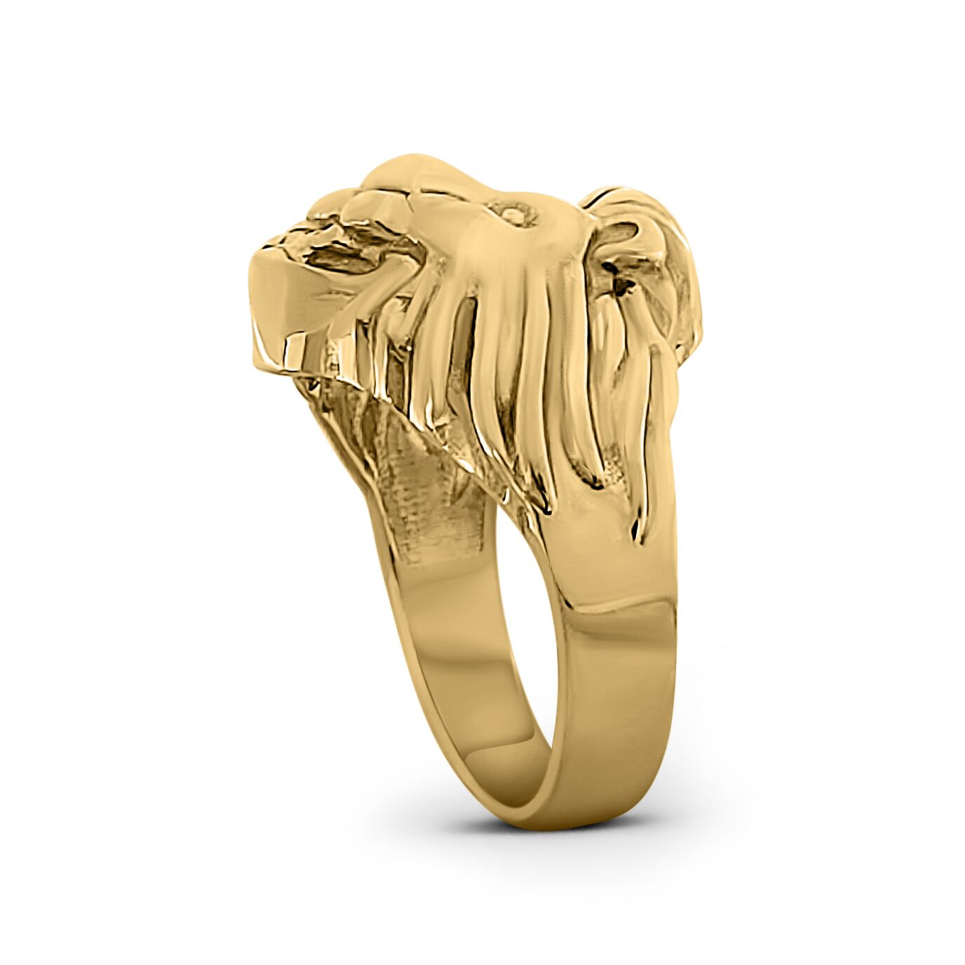 Solid 18K Yellow Gold Mens Lion Ring, Real Gold Classic Lion Ring