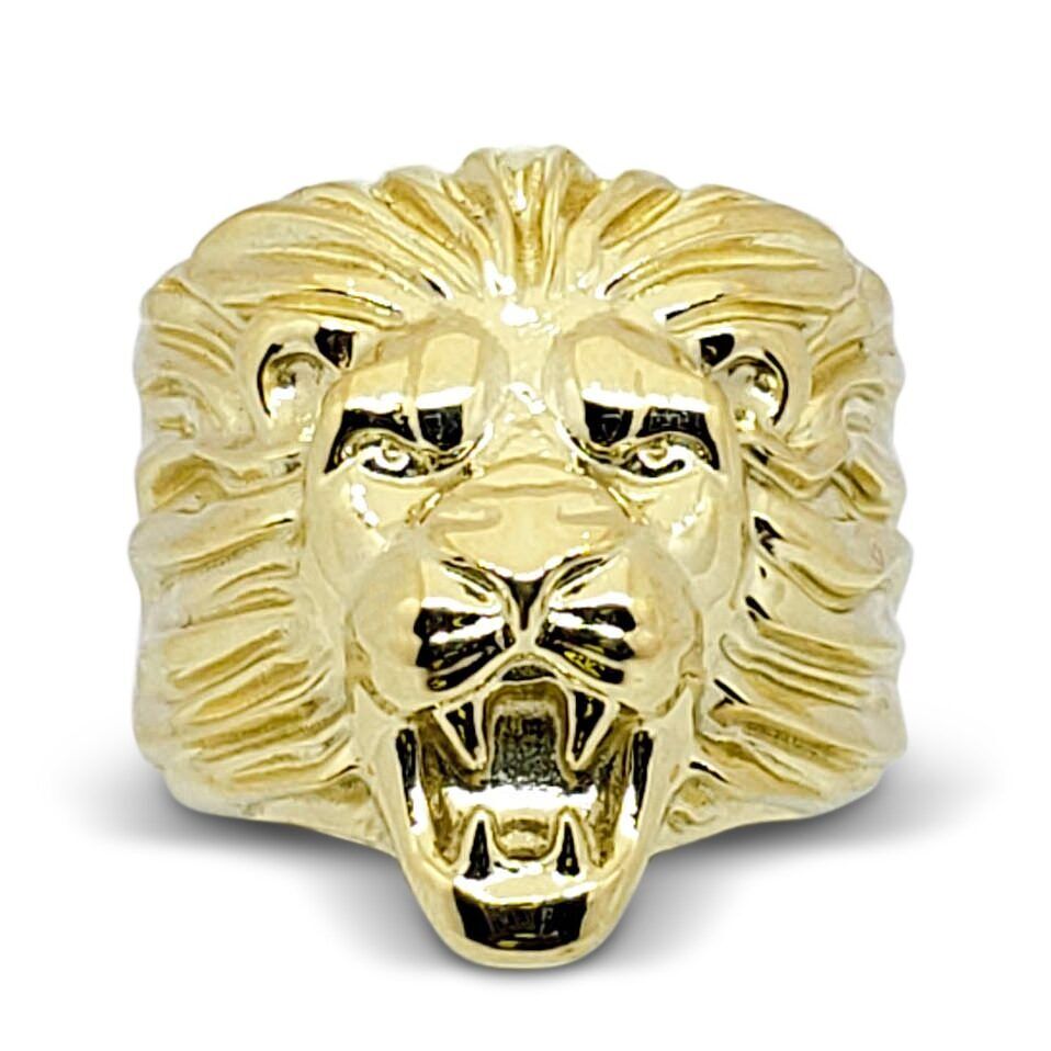 金色のライオンRING 真鍮 Solid 10K Yellow Gold Mens Lion Ring XXL Heavy Ring Size 5 - 15