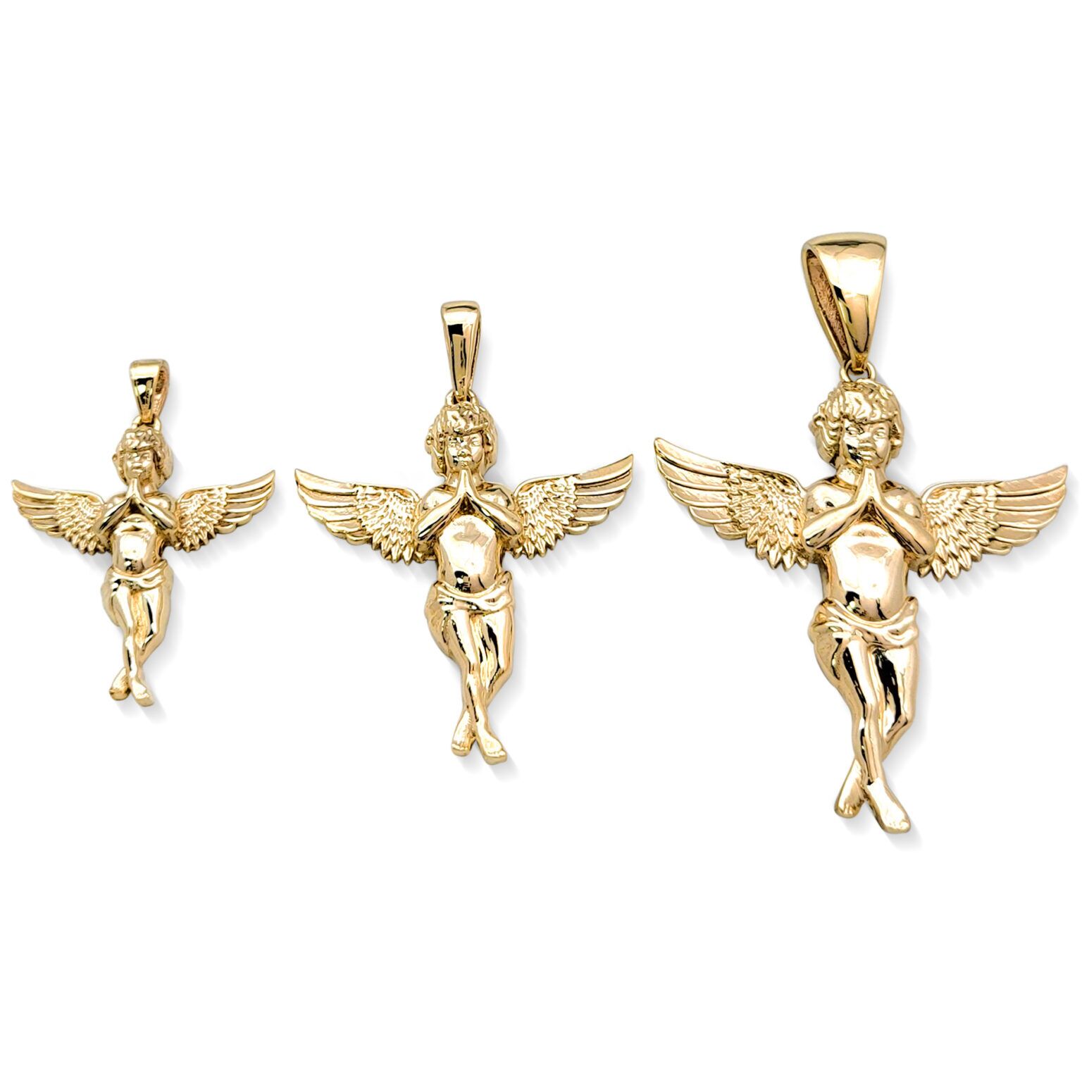 Real 18K Yellow Gold Angel Pendant Praying Baby Guardian Angel
