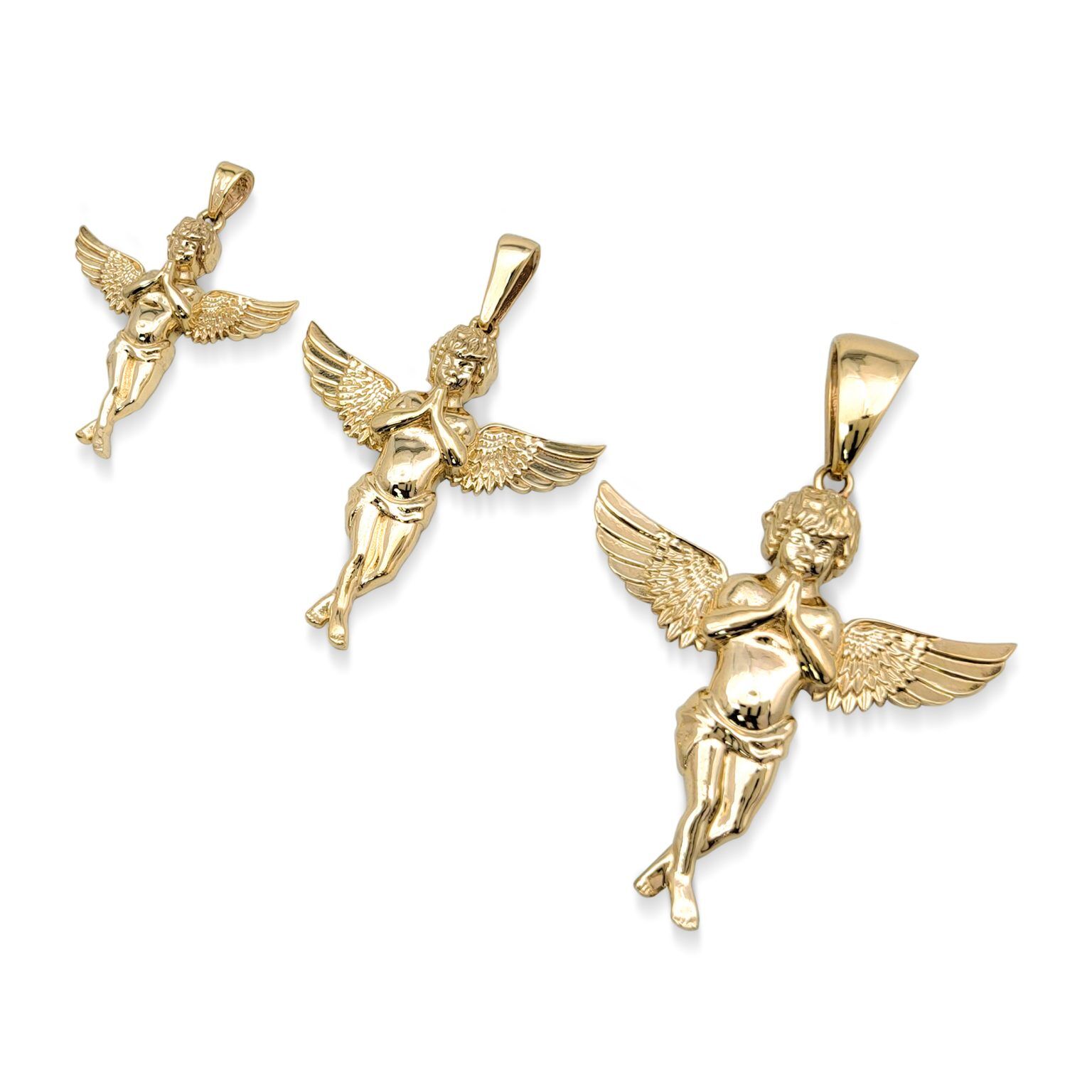 Real 18K Yellow Gold Angel Pendant Praying Baby Guardian Angel