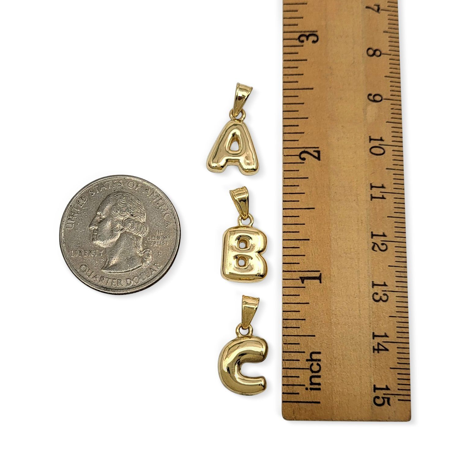 Real 18K Yellow Gold Bubble Letter Pendant All Letters
