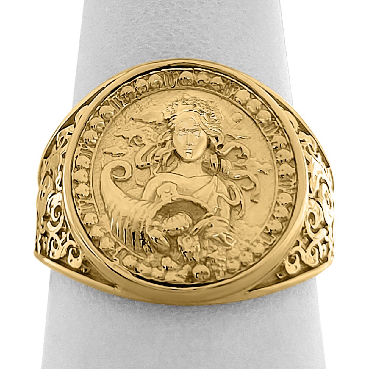 Real 18K Yellow Gold Virgo Ring, Zodiac Sign Mens Gold Coin