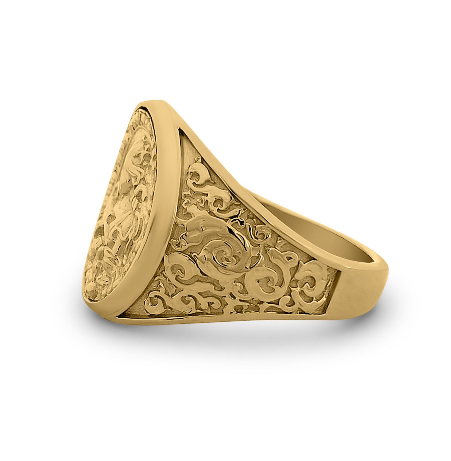 Real 18K Yellow Gold Virgo Ring, Zodiac Sign Mens Gold Coin