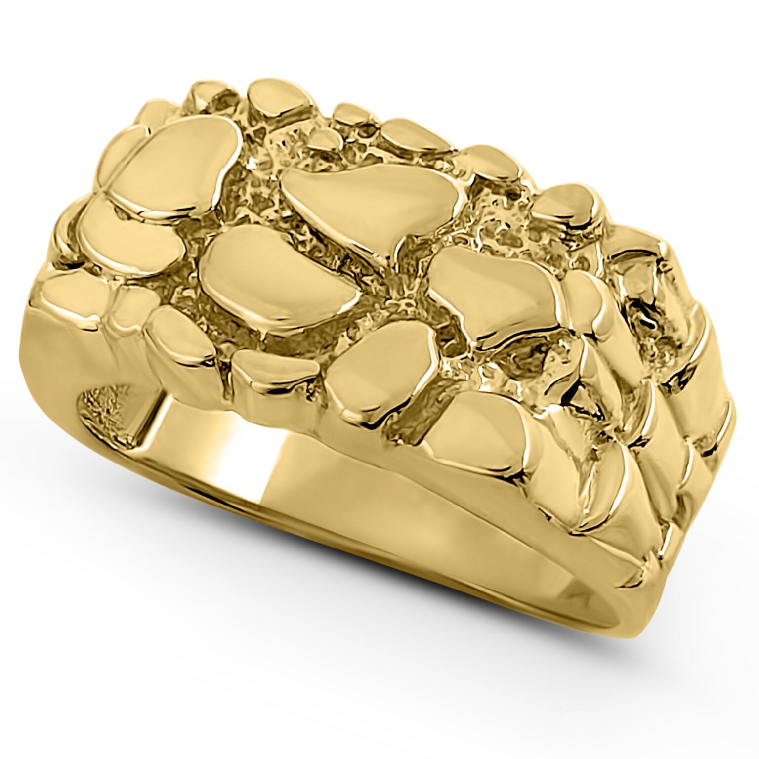 14K nugget ring シグネットリング Solid 14K Yellow Gold Classic 11mm Mens Nugget Ring, Size 5 - 15