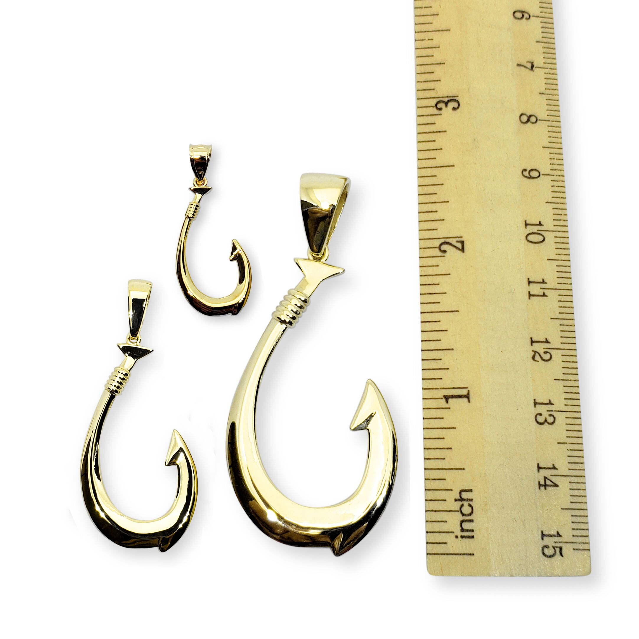 14k gold fish hook Yellow Pendant/Charm Jon Paul Inc The pendant comes with Hawaiian scroll engraving 20mm Fishermans Barbed Hook and