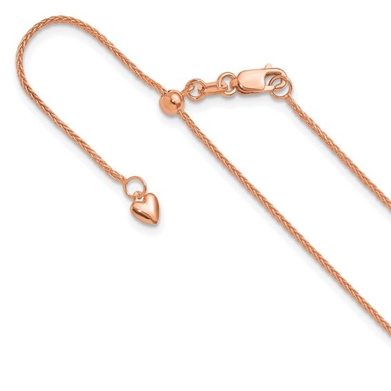 Solid 14K Rose Gold 30" Adjustable Spiga Chain, 1mm, 4.4 Grams