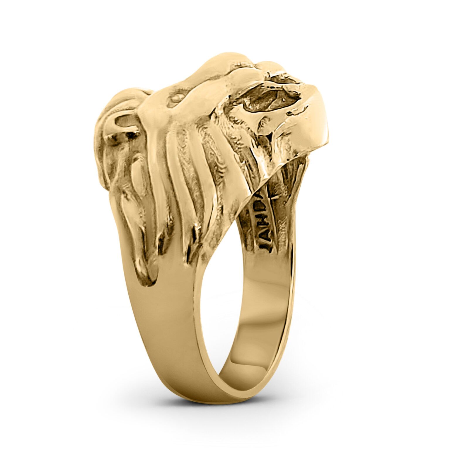 Solid 14K Yellow Gold Handcarved Large Heavy Mens Lion Ring Size 5
