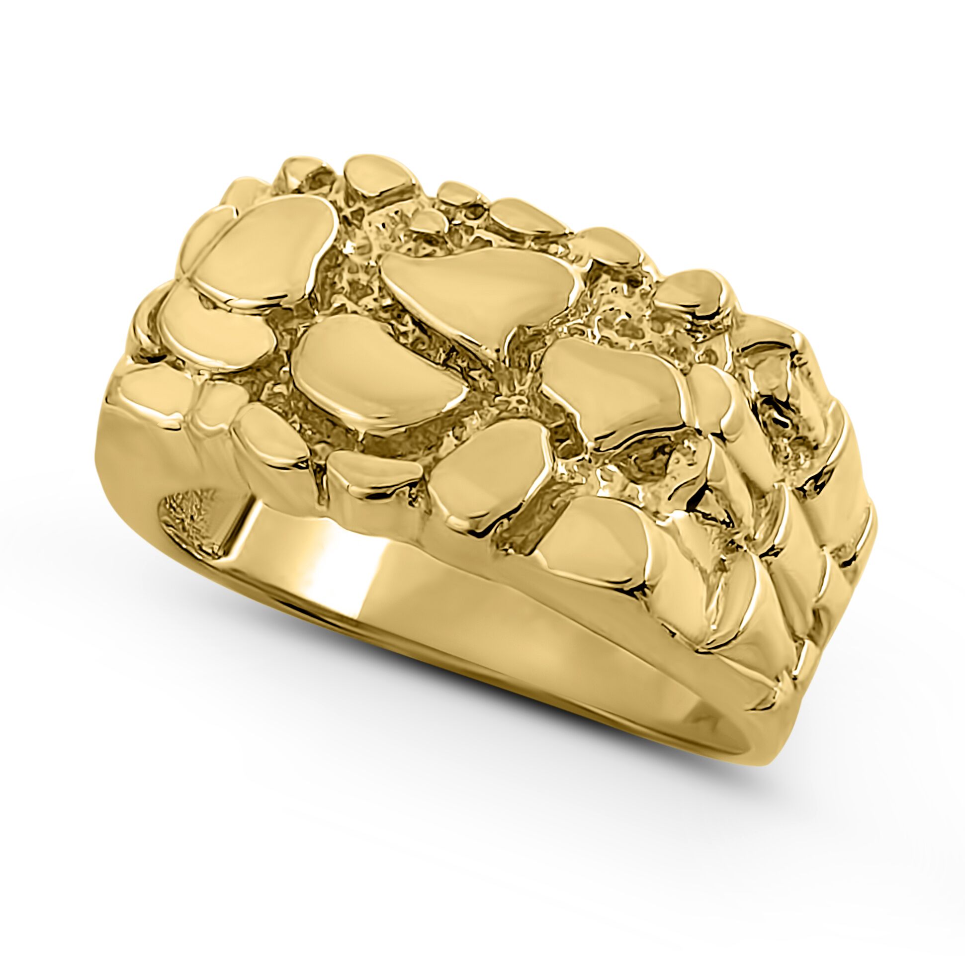 Solid 14K Yellow Gold Men's 11mm Nugget Ring