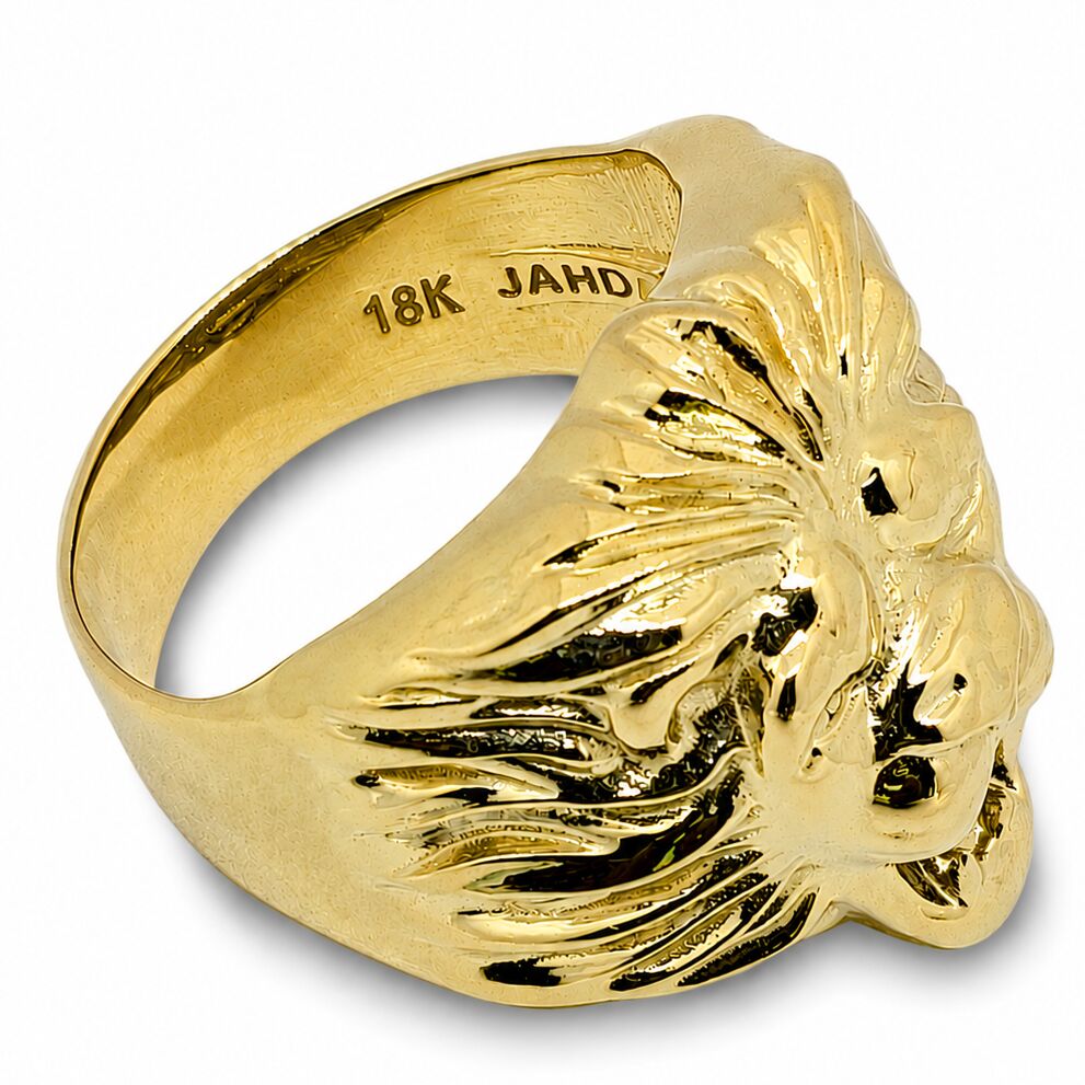 金色のライオンRING 真鍮 Solid 18K Yellow Gold Mens Lion Ring XXL Heavy Roaring Lion Ring