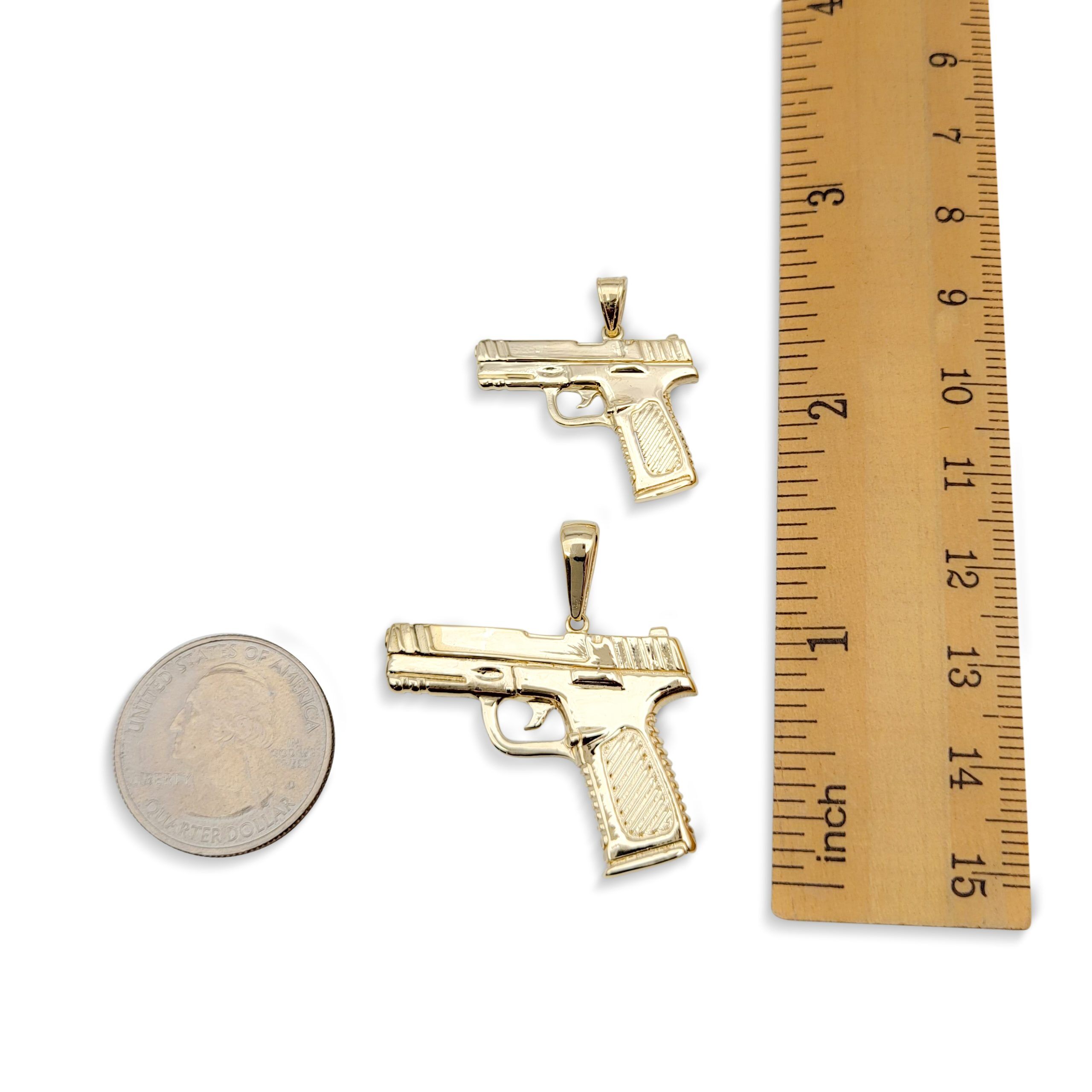 Solid 10K Yellow Gold 9mm Pistol Pendant, Real Gold Gun Pendant