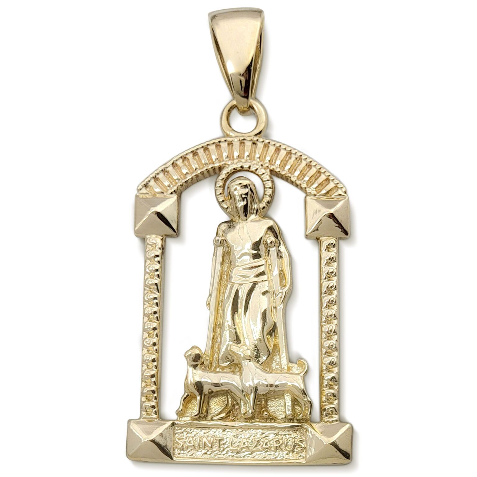 Real 14K Yellow Gold Saint Lazarus Pendant, 13.5 grams, 1.75