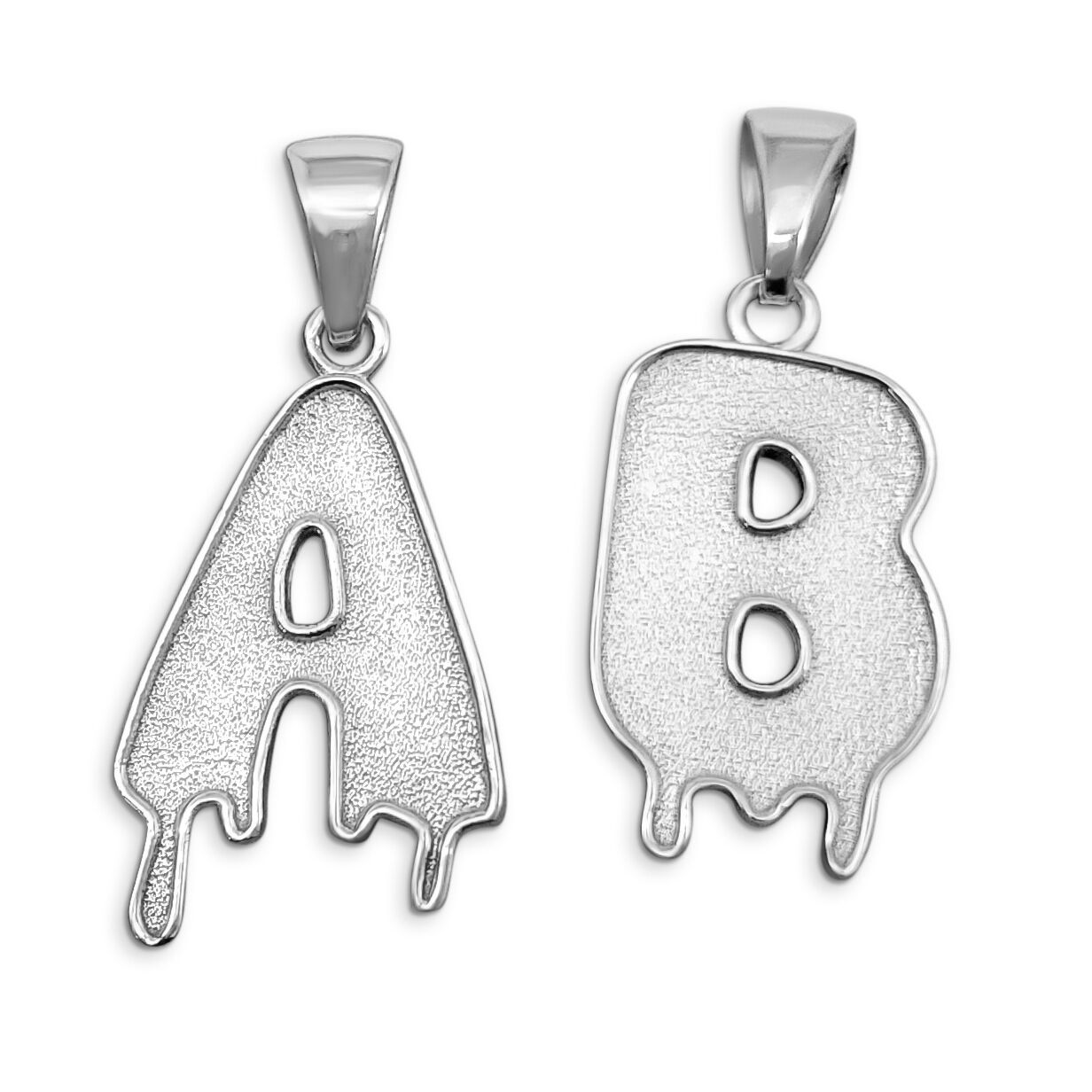 Real 14K White Gold Mens Initial Pendant Drip Letter Pendant, All Letters, Solid