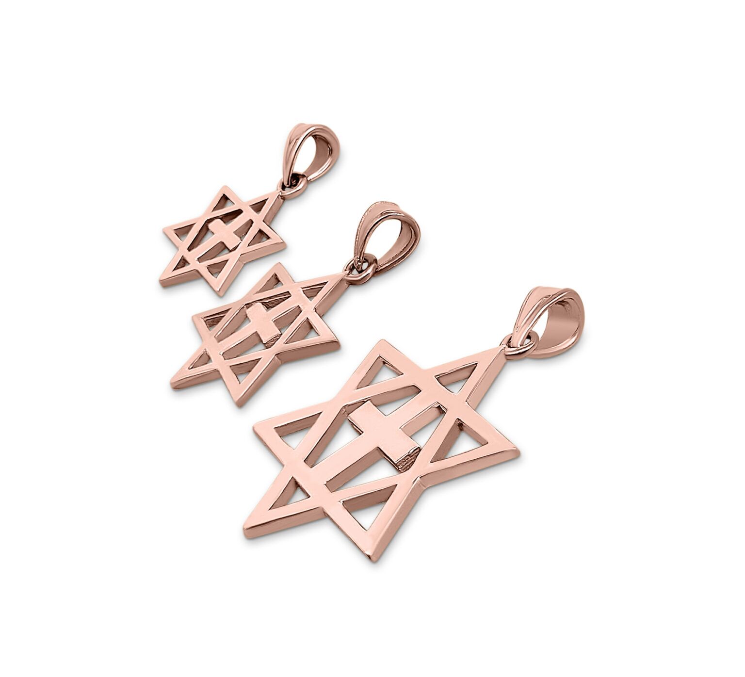 Solid 10K Rose Gold Messianic Star of David with Cross Pendant, 3