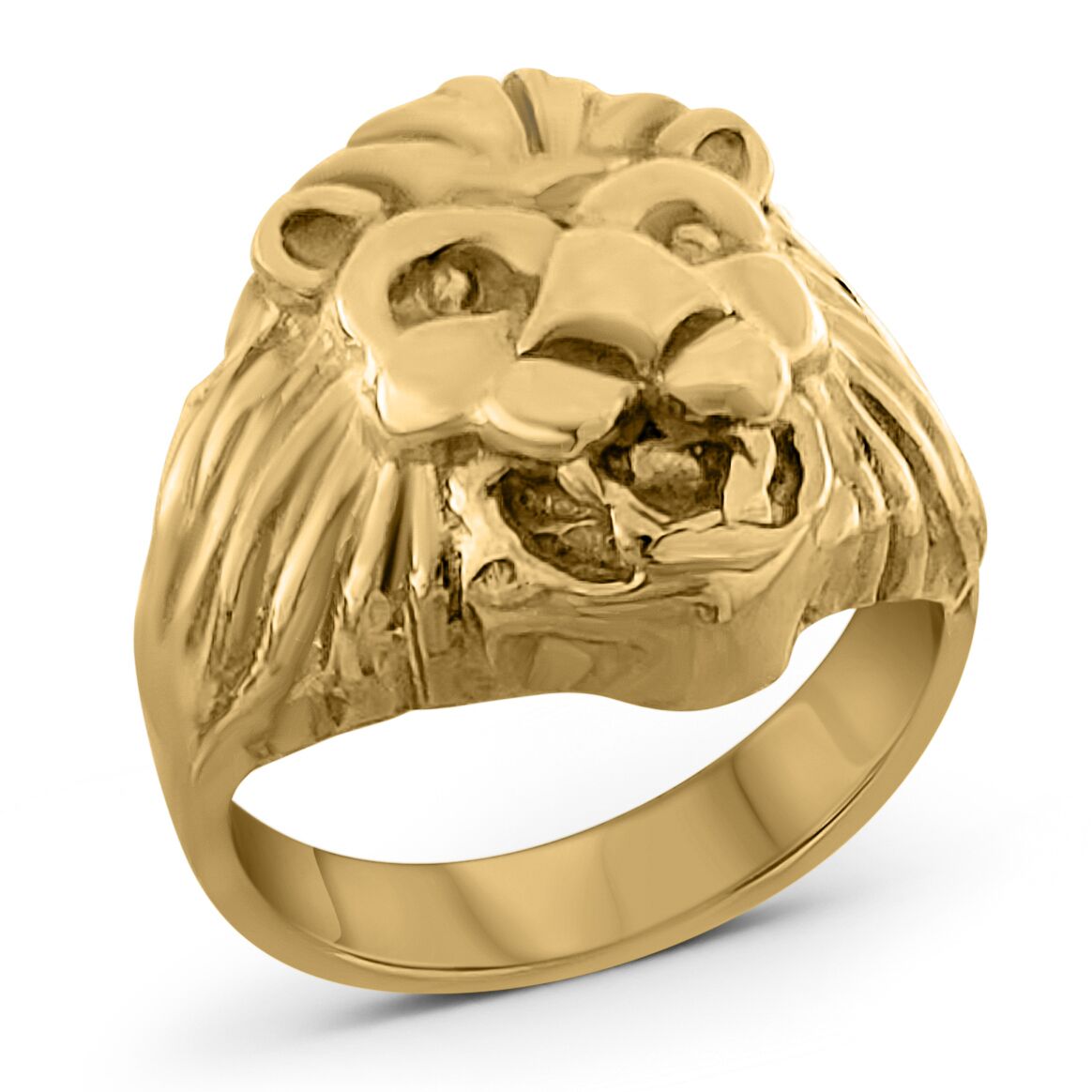 Solid 18K Yellow Gold Mens Lion Ring, Real Gold Classic Lion Ring
