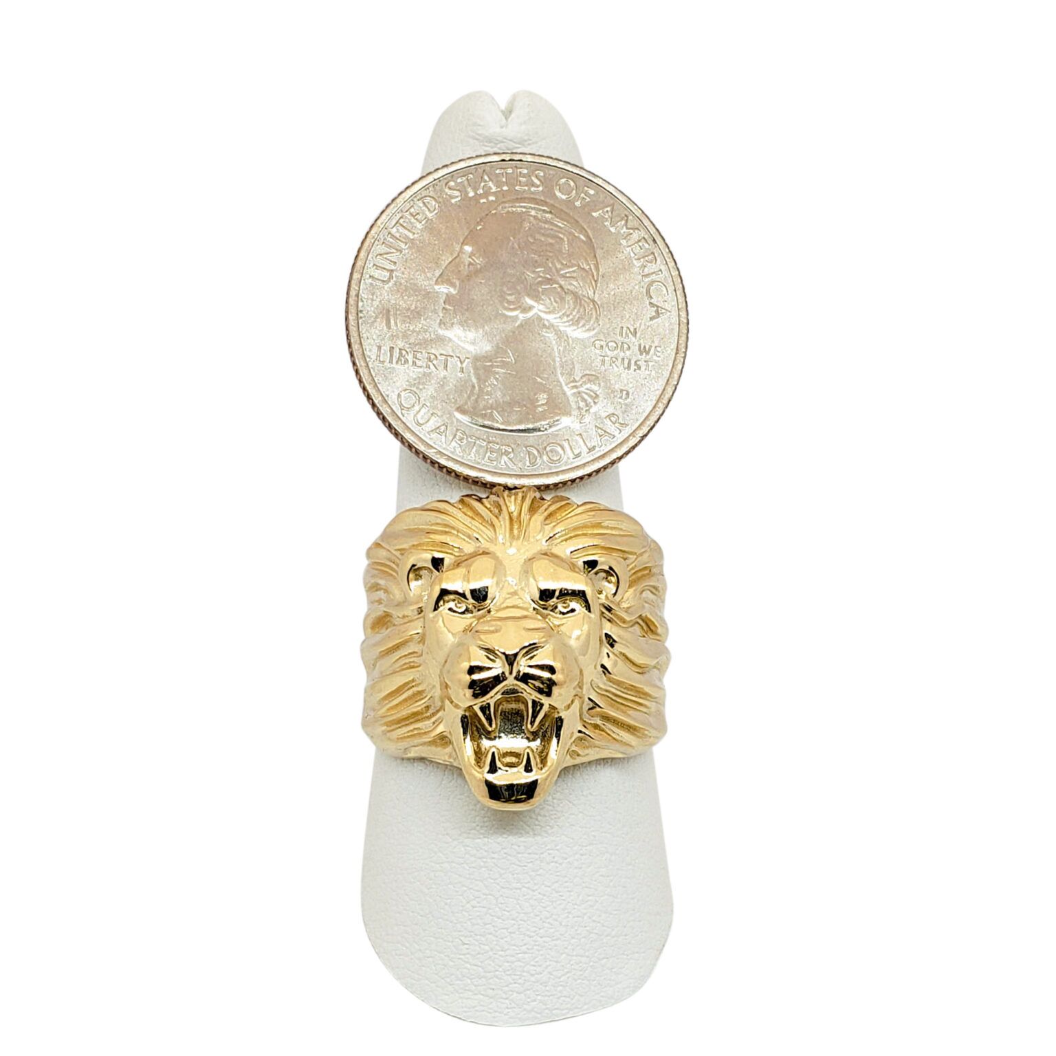 Solid 18K Yellow Gold Mens Lion Ring XXL Heavy Roaring Lion Ring