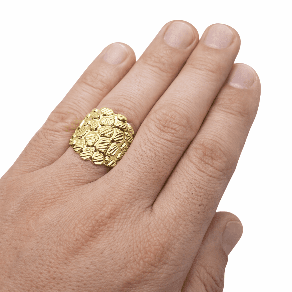 Solid 18K Yellow Gold Mens Lion Ring, Real Gold Classic Lion Ring