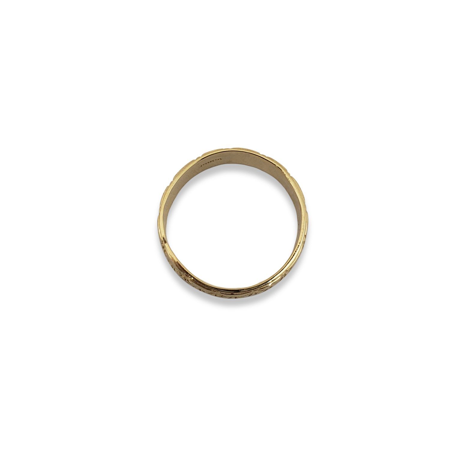 Solid 14K Women's Yellow Gold Etched Ring, 5mm Real Gold Star Ring
