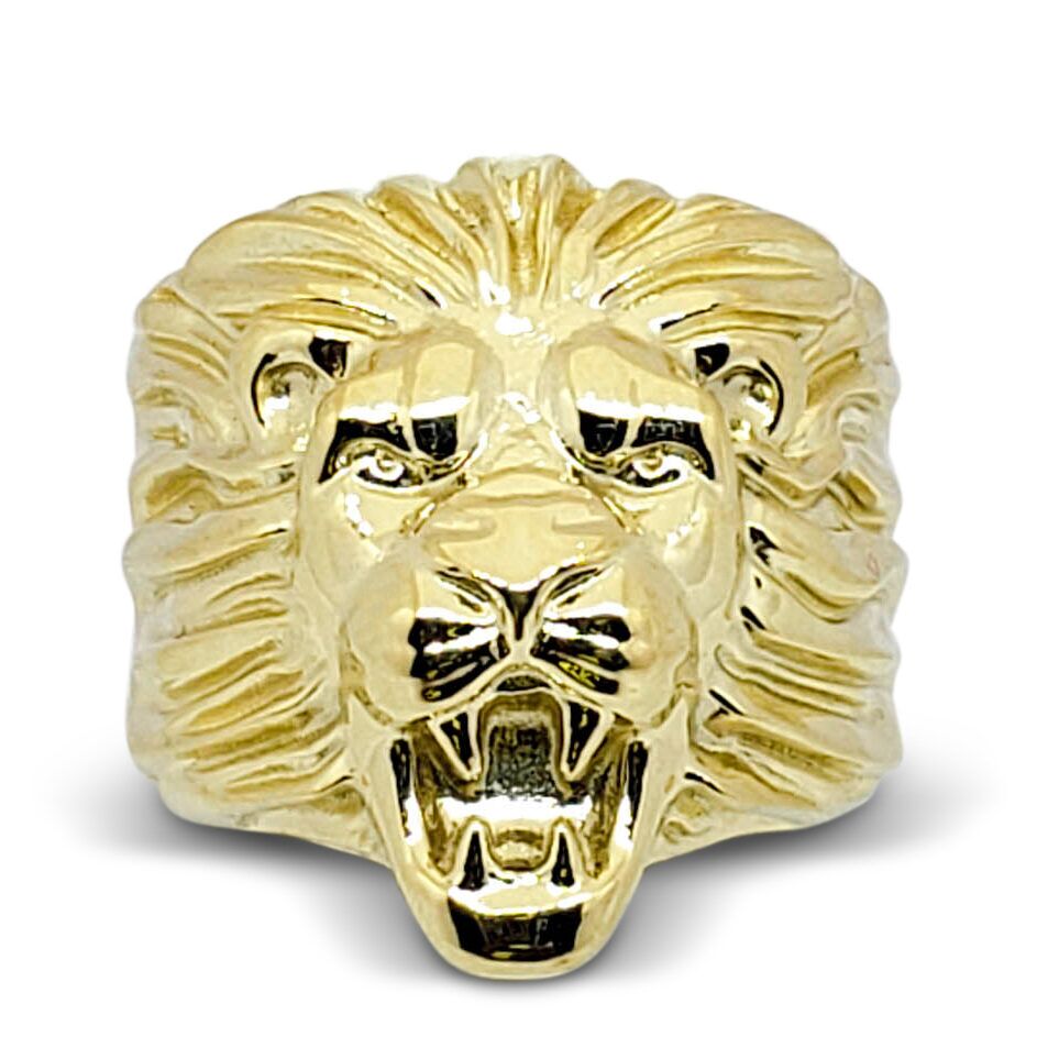 金色のライオンRING 真鍮 Real 18K Yellow Gold Libra Ring, Zodiac Sign Mens Gold Coin Ring