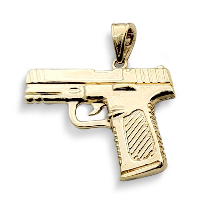 Solid 10K Yellow Gold 9mm Pistol Pendant, Real Gold Gun Pendant
