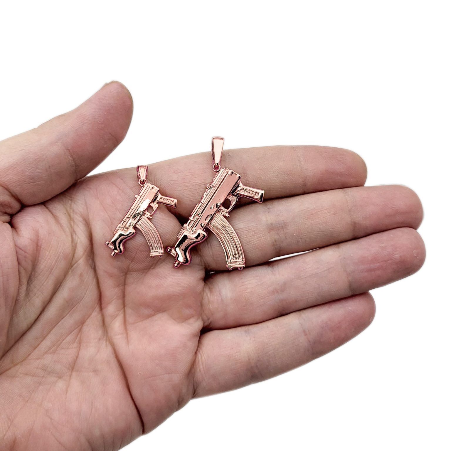Solid 14K Rose Gold Mini Draco Pistol, Real Gold Gun Pendant AK-47