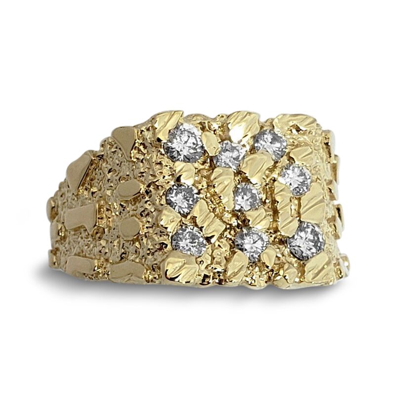 Real 14K Yellow Gold 0.62 Carat Diamond Mens Nugget Ring (Natural