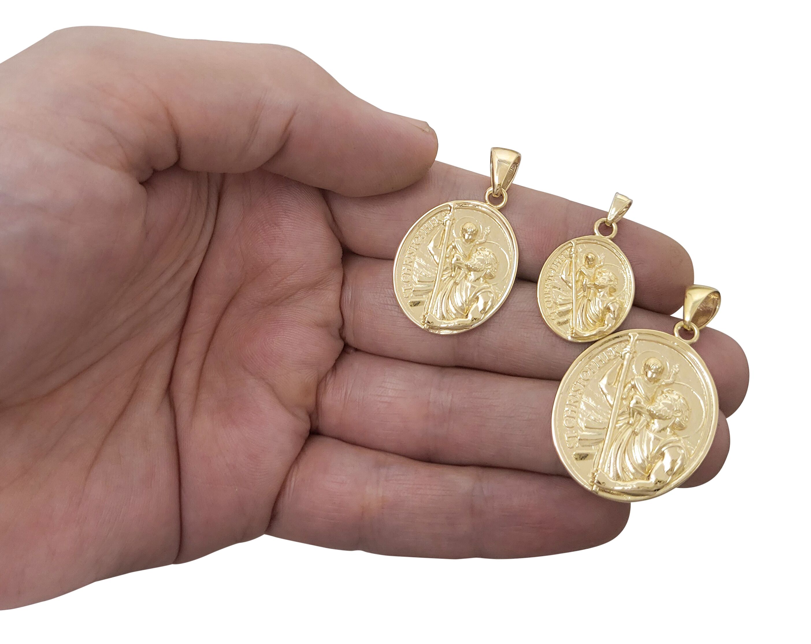 Real 10K Yellow Gold Saint Christopher Pendant, Patron Saint