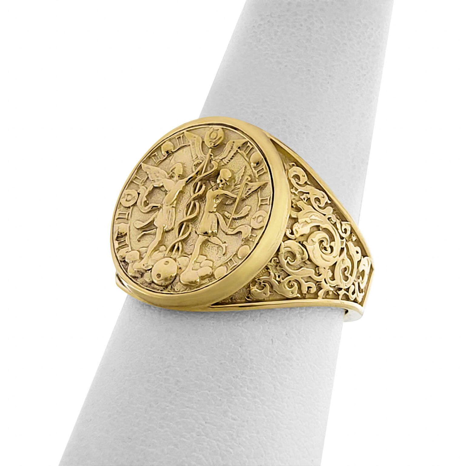 Real 14K Yellow Gold Gemini Ring, Zodiac Sign Mens Gold Coin Ring