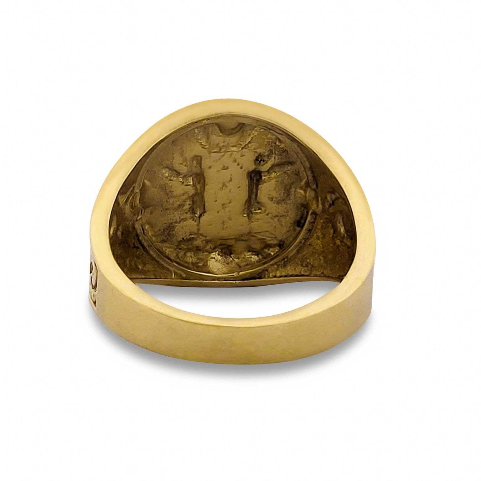 Real 10K Yellow Gold Gemini Ring, Zodiac Sign Mens Gold Coin Ring