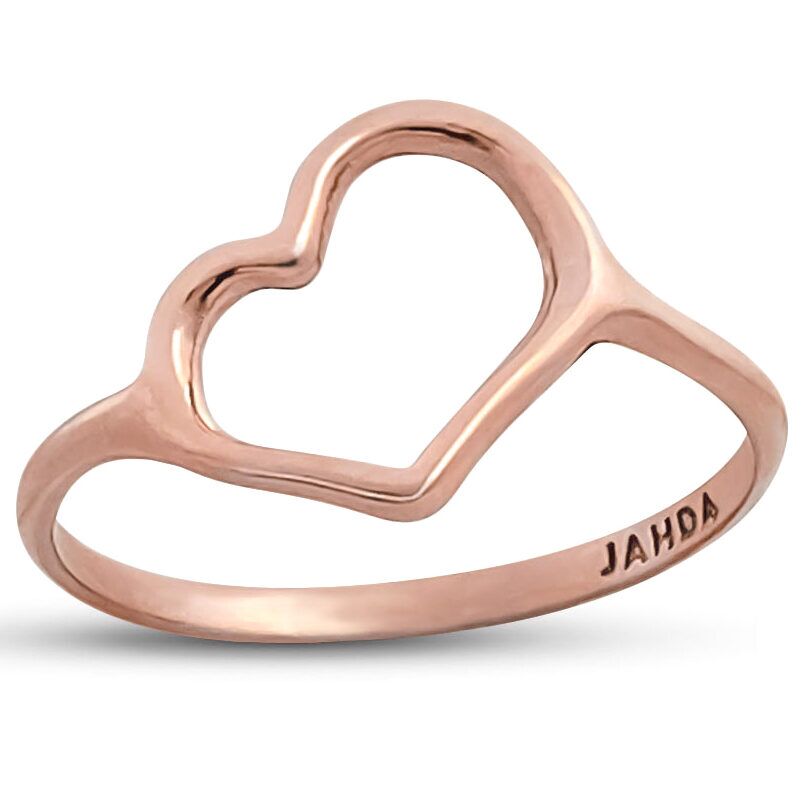 Solid 18K Rose Gold Heart Ring for Women Asymmetric Sleek Minimalist Ring