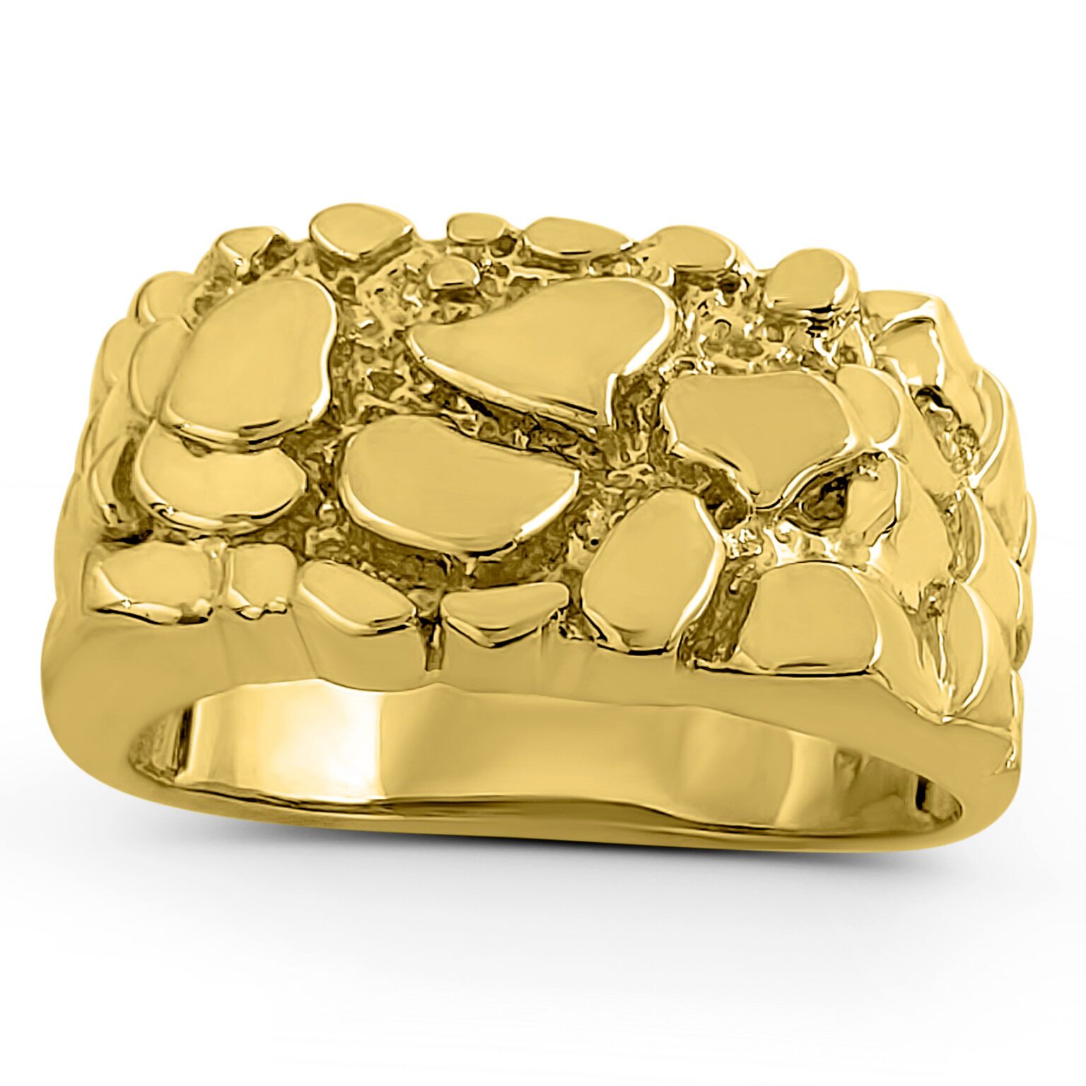 Solid 18K Yellow Gold Classic 11mm Mens Nugget Ring, Size 15