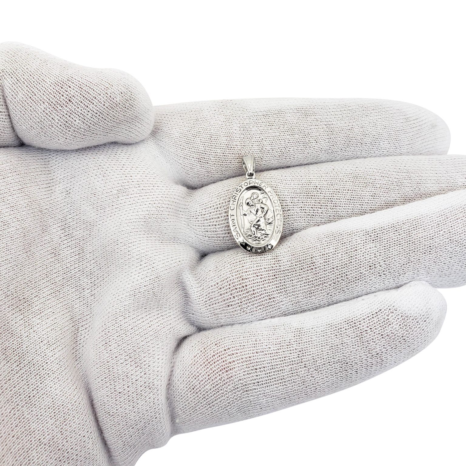 Solid 18K White Gold Christopher Medal Pendant, 3/4