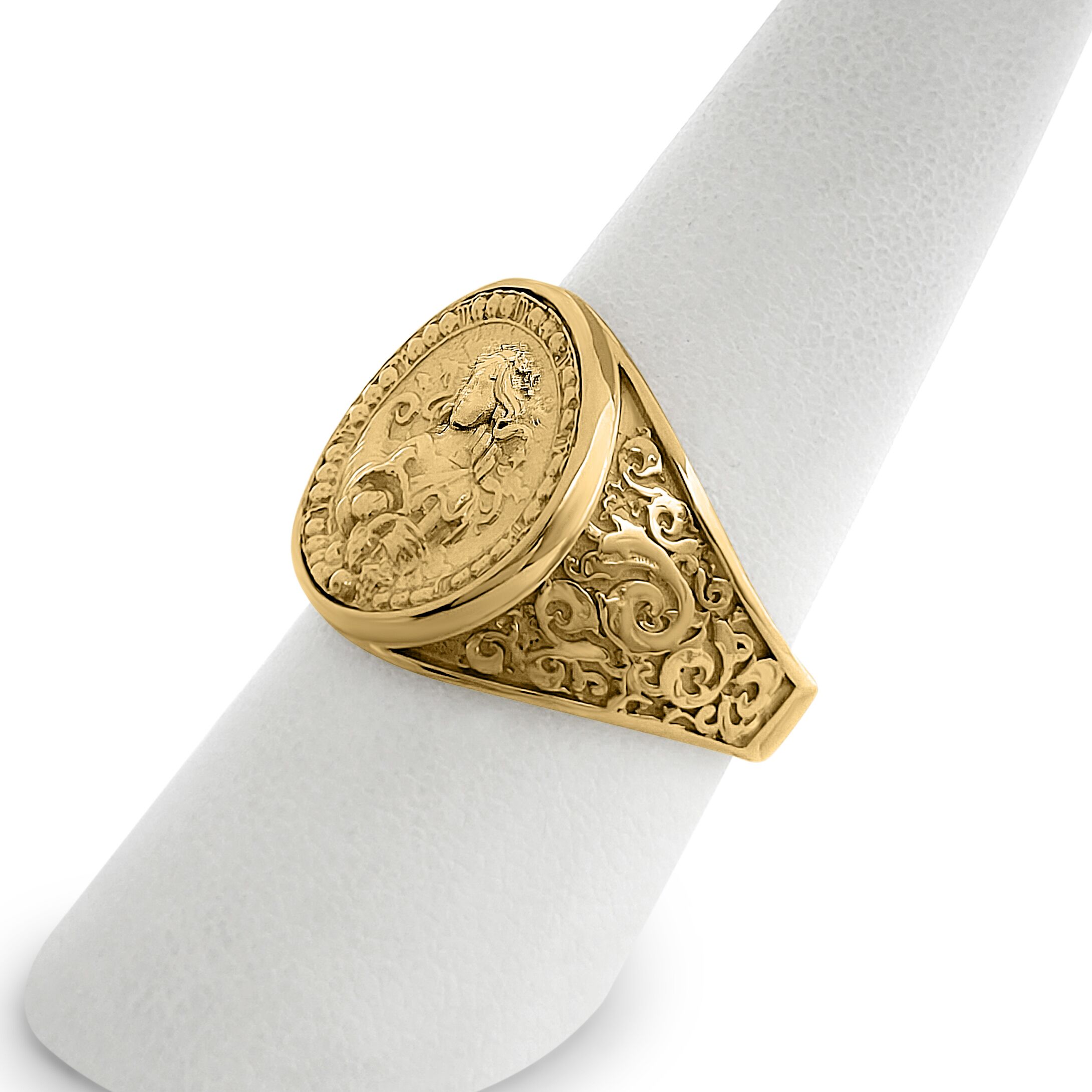 Real 18K Yellow Gold Virgo Ring, Zodiac Sign Mens Gold Coin